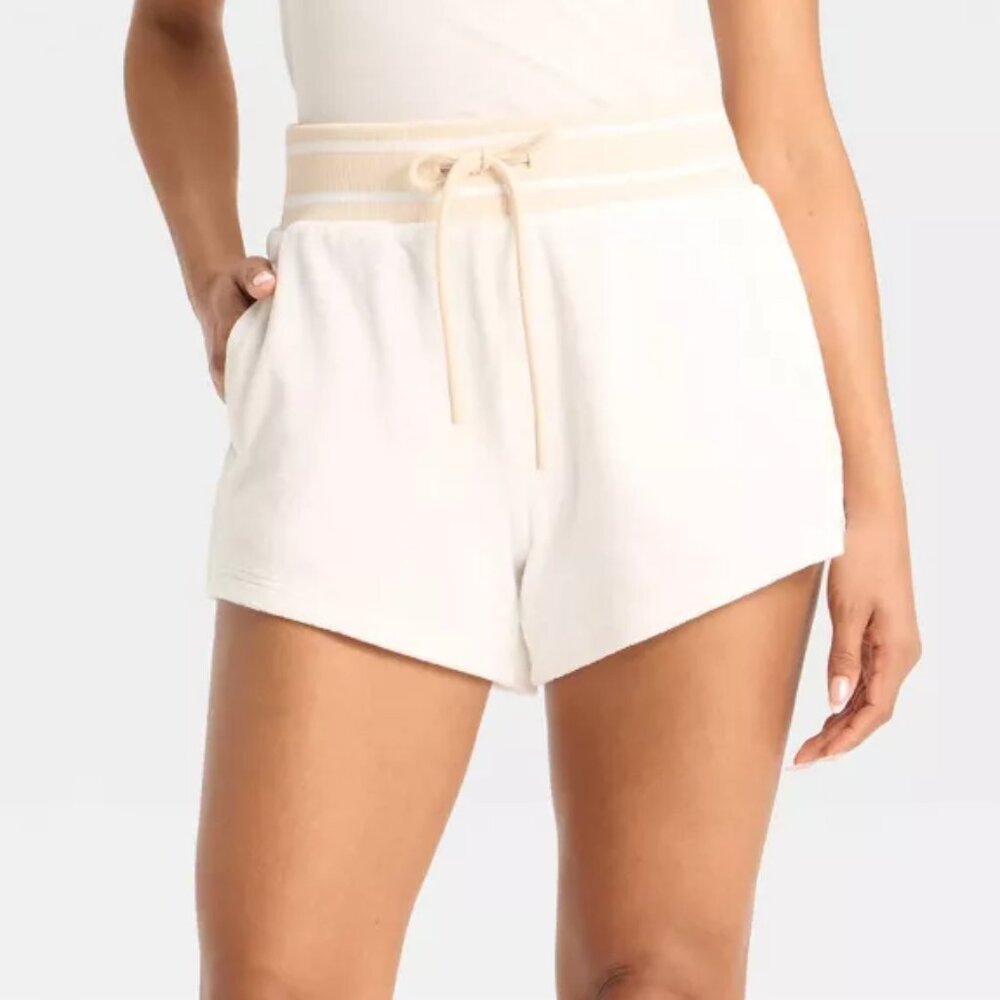 JoyLab Women's Towel Terry High-Rise White Shorts (XL)